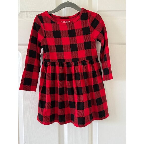 Cat & Jack Toddler Girls Red & Black Plaid Dress Long Sleeve 2T Cotton - Picture 1 of 9